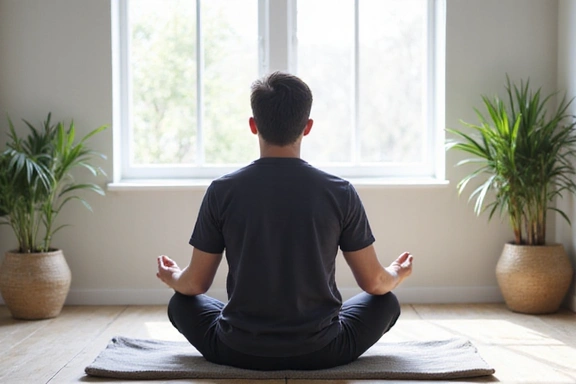 Uomo in posizione di meditazione in un ambiente tranquillo