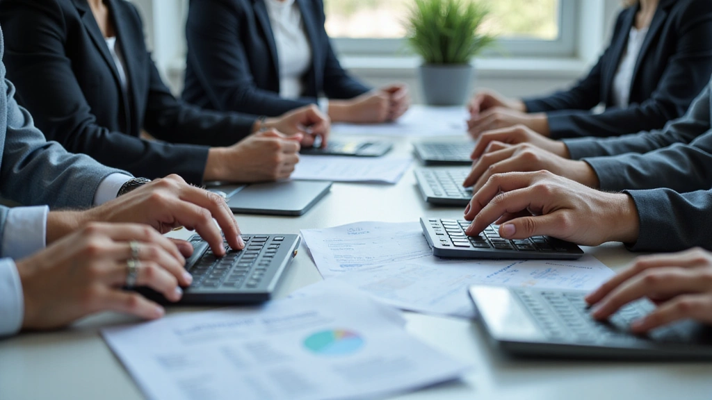 Immagine astratta e professionale che rappresenta un team dedicato al lavoro con computer e documenti, senza volti riconoscibili, con un'atmosfera collaborativa e moderna.