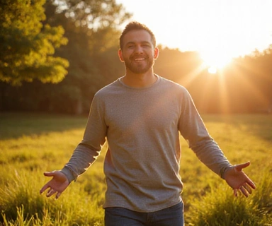Uomo energico che gode della natura