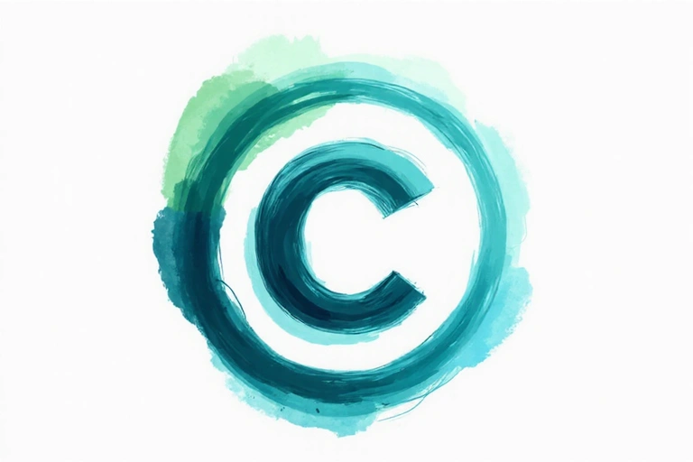 Simbolo di copyright con sfondo astratto blu e verde
